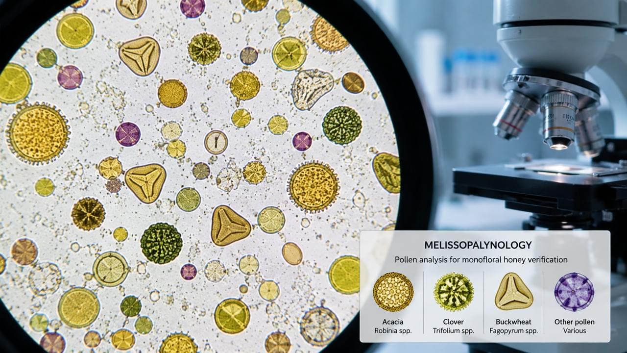 Pollenanalyse unter dem Mikroskop zur Verifizierung von monofloralem Honig (Melissopalynologie)