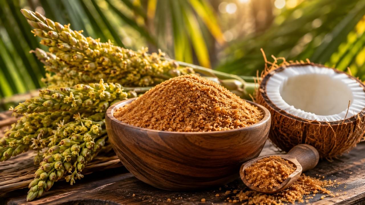 Coconut sugar for food manufacturing explained: low GI, inulin fiber, caramel flavor, granulated and syrup forms, and what to verify before you buy in bulk.