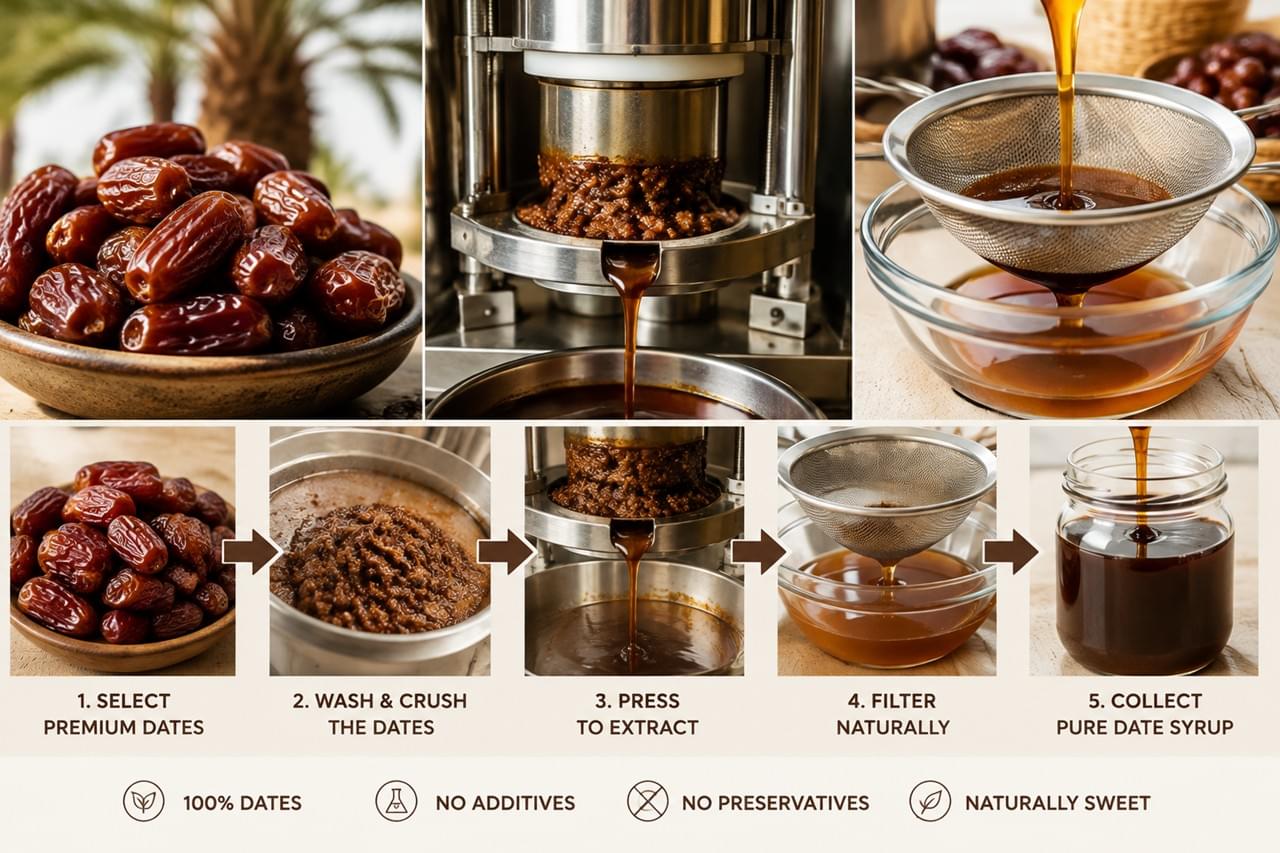 Date syrup production natural process medjool dates pressed extracted clean label