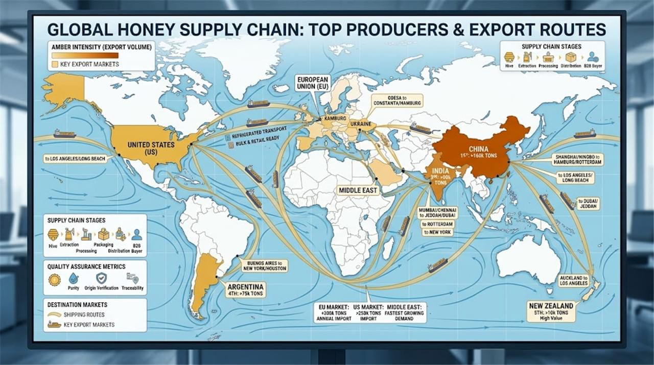 Globaler Honig-Beschaffungsleitfaden produzierende Länder Handelsrouten B2B-Beschaffung