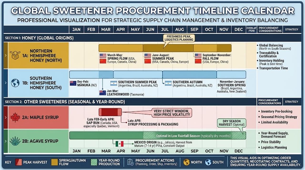 Honey natural sweetener seasonal procurement calendar origins production timeline